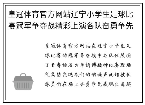 皇冠体育官方网站辽宁小学生足球比赛冠军争夺战精彩上演各队奋勇争先展现青春风采